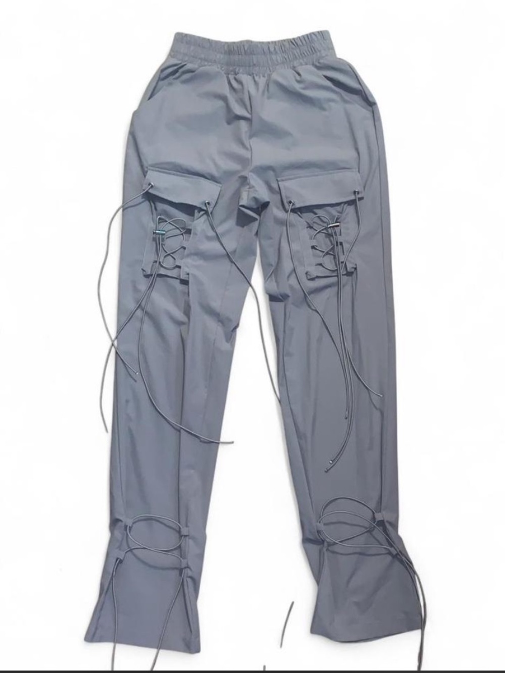 Men's Grey Utility Cargo Pants with Drawcord Details